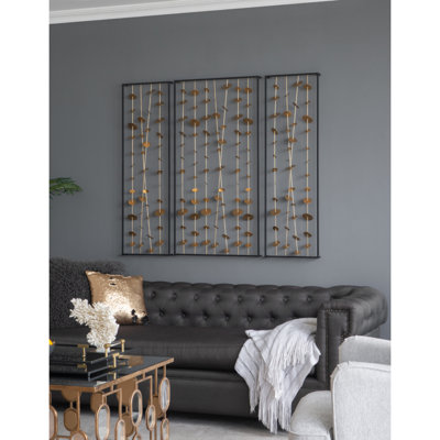 Set Of 3 Metal Decorative Wall Art With Black Frame, Wall Decor For Living Room Bedrrom Entryway Office