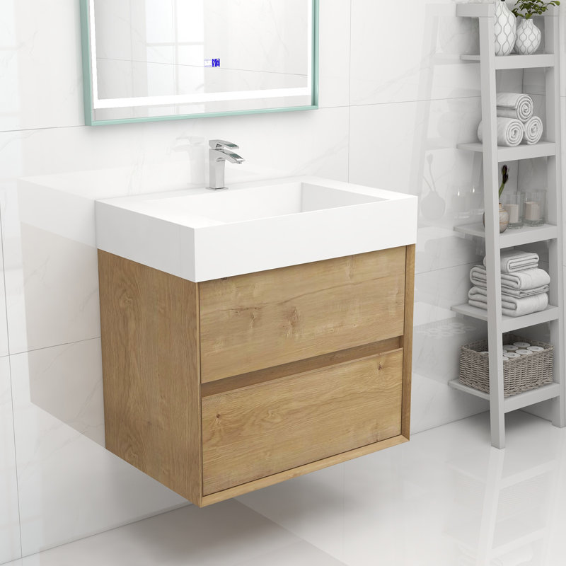 Meuble-lavabo mural simple 30 po, Chêne