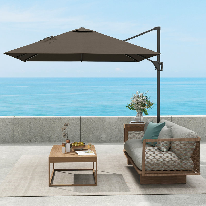 Parasol carré suspendu 8 'x 8' avec base croisée, Brun clair