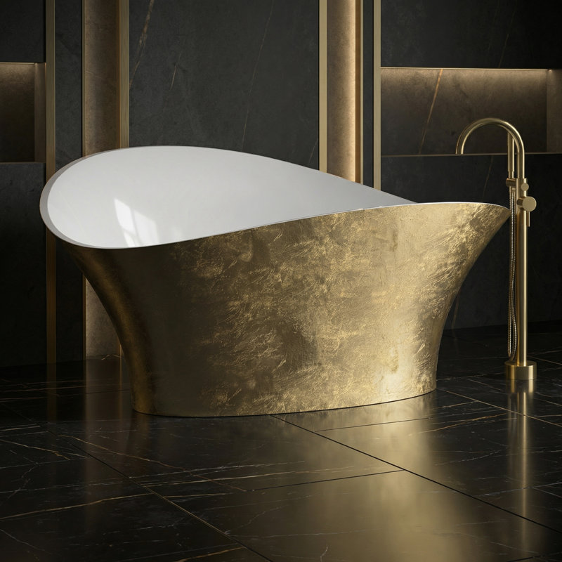 Vivian 68.9'' L Freestanding Soaking Bathtub, Gold Leaf