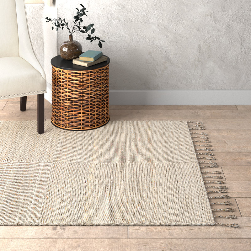 Solid Color Flatweave Recycled P.E.T. Indoor / Outdoor Area Rug, Rectangle 5' x 7'6", Beige