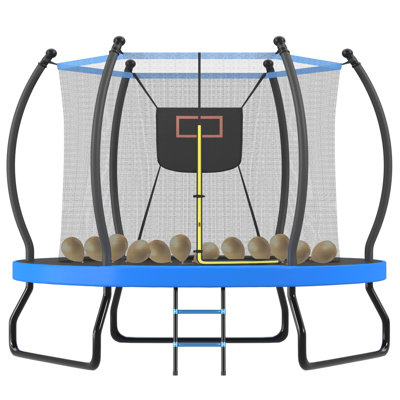 10FT Trampoline with Basketball Hoop, Enclosure net and Ladder, Outdoor Trampoline for Kids, Recreational Backyard Trampoline