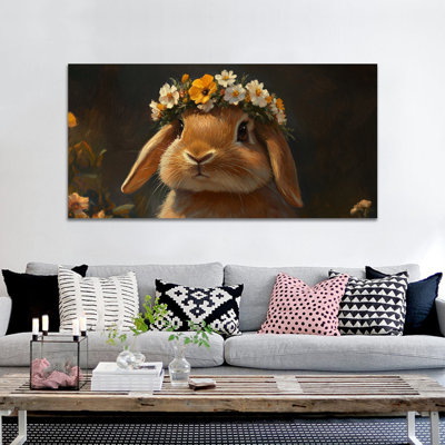 Art mural de lapin de Pâques GUTTATY, décoration murale de photos de lapin de Pâques au printemps, décoration murale de fleurs de lapin et de printemps, impressions de Pâques pour le salon, la chambre d'enfant, la chambre d'enfant, la chambre de bébé prête à être suspendue 24 po x 48 po