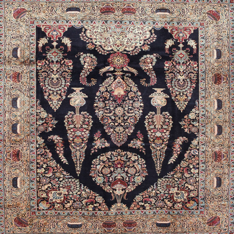 Bleu adamma/gris/rouge Tapis décoratif, Carré 7 pi