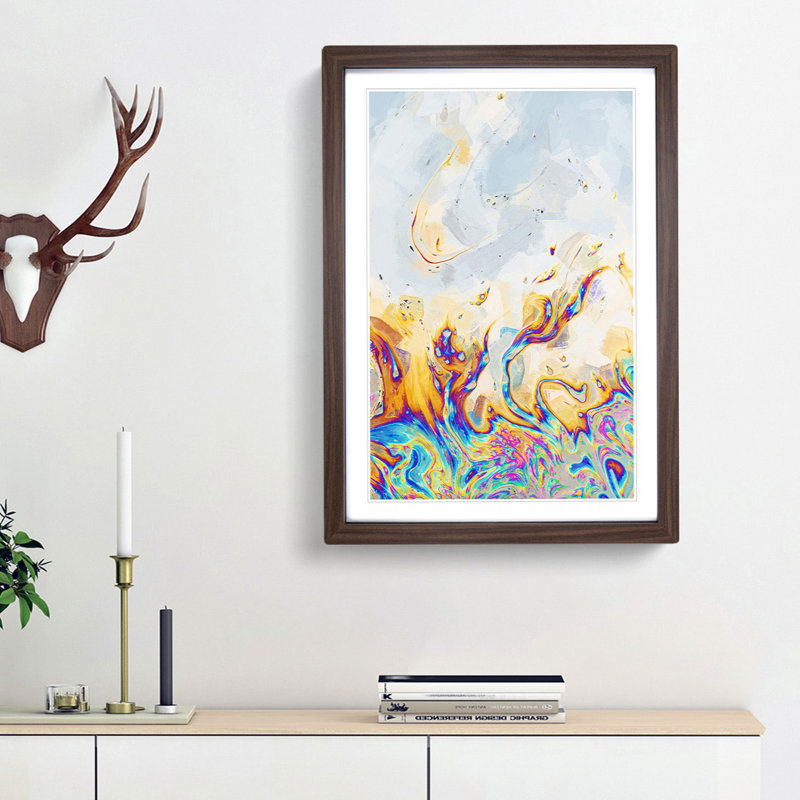 The Neon River in Abstract - Picture Frame Graphic Art Print, 48cm H x 36cm W x 2cm D, Walnut Framed