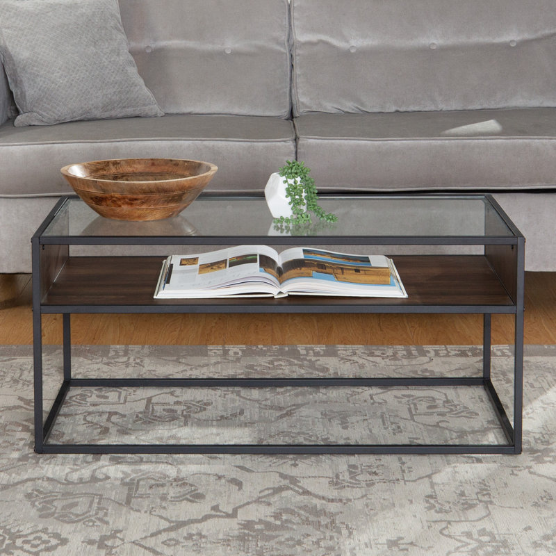Frame Coffee Table with Storage, Dark Walnut