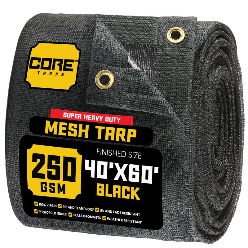 40 pi x 60 pi 250 g / m² 7,5 oz bâche robuste, résistant aux rayons UV, Noir
