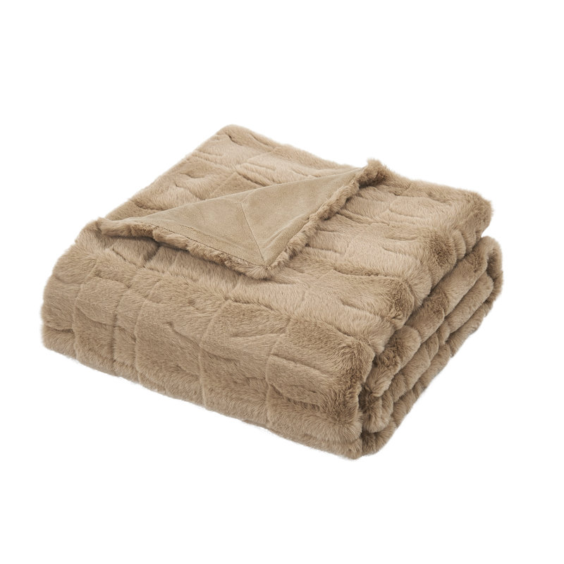 Jeté élégant en fausse fourrure, Taupe clair, L 50 po x L 60 po