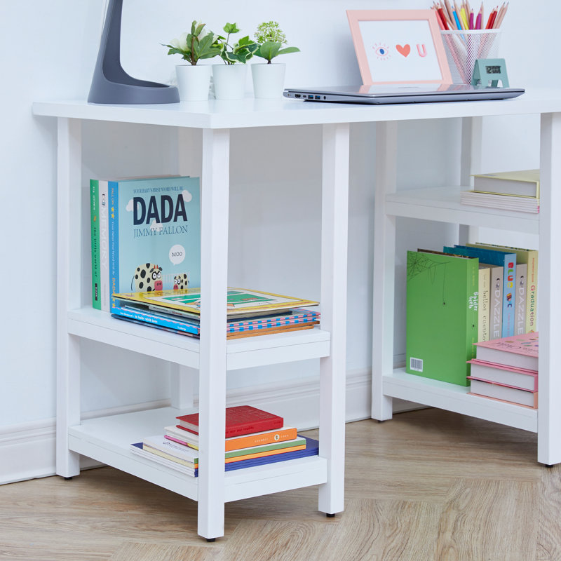 Teamson Kids White Play Desk Set with Storage Shelves and Matching Chair for Study, Art, and Activities