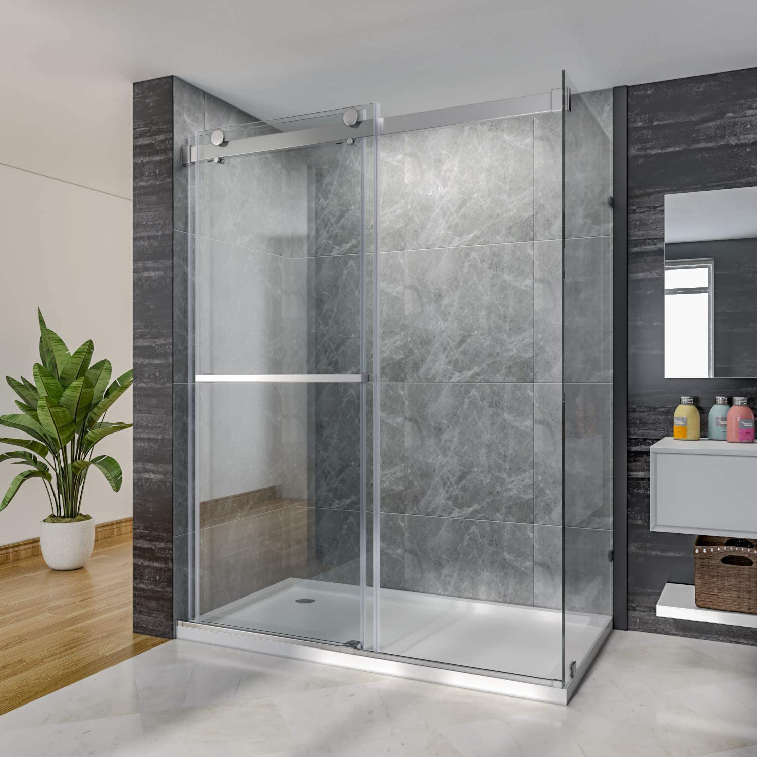 SUNNY SHOWER Corner Shower Enclosure 1/4 in. Clear Glass Sliding Shower  Doors, Framed Shower Enclosure 36 in. X 36 in. X 72 in. Brushed Nickel  Finish