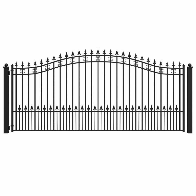 St. Louis Style Black Steel Arched Driveway Gate - 14 x 6 Feet
