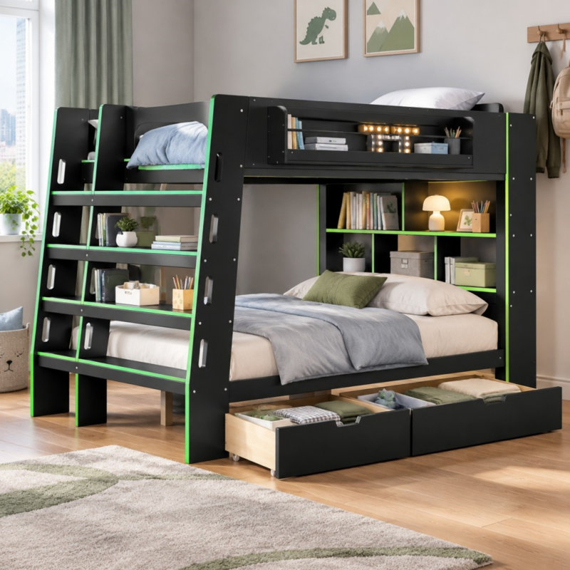 Full Over Full Over Full Platform Bunk Bed