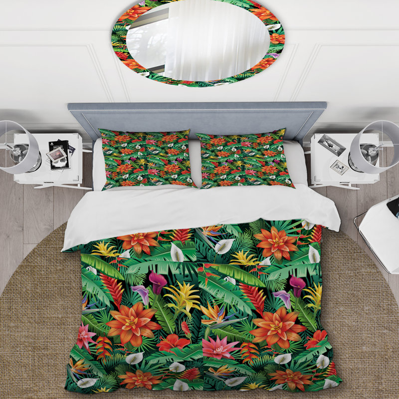 Ensemble de housse de couette en microfibre vert / orange 2 pièces, Housse de couette simple + 1 taie décorative stan