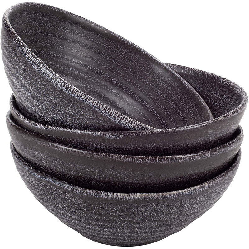 4Pcs Ribbed Bowls Set Charcoal Grey, Black