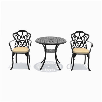 3-Piece Set Of Cast Aluminum Patio Furniture With Beige Cushions