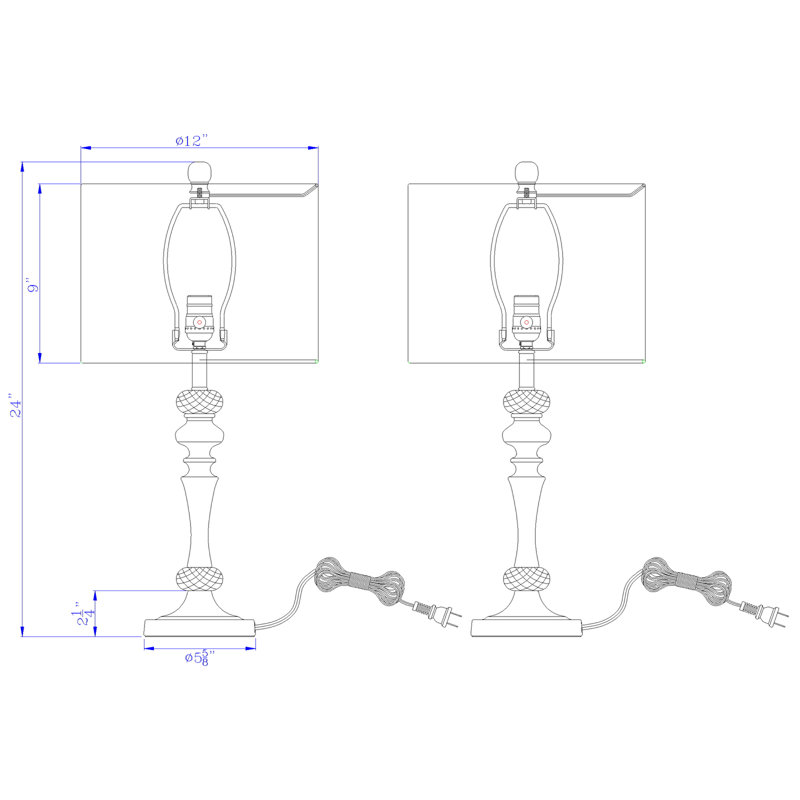 Ensemble de 2 lampes de table en métal Effingham - Lampes de buffet chromées et cristal de 61 cm de hauteur avec abat-jour cylindriques blancs pour salon, chambre ou bureau