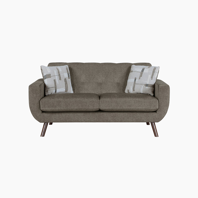 Causeuse en microfibre texturée de style Mid-Century 70 po Laveeda avec dossier capitonné classique, coussin de siège réversible