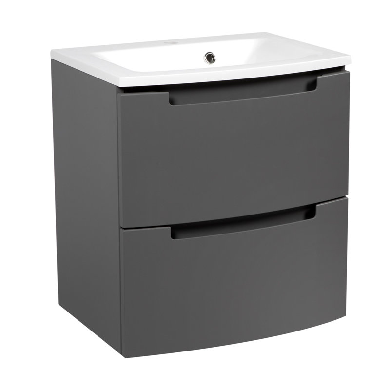 Pangburn 26.3'' Single Bathroom Vanity with Acrylic Top with Mirror, Grey Matt