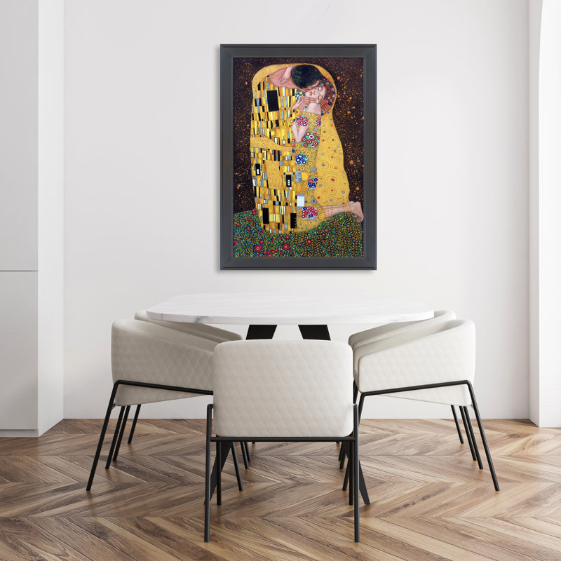 «The Kiss» (vue complète) par Gustav Klimt - peinture sur toile à cadre flottant, Toile encadrée noire