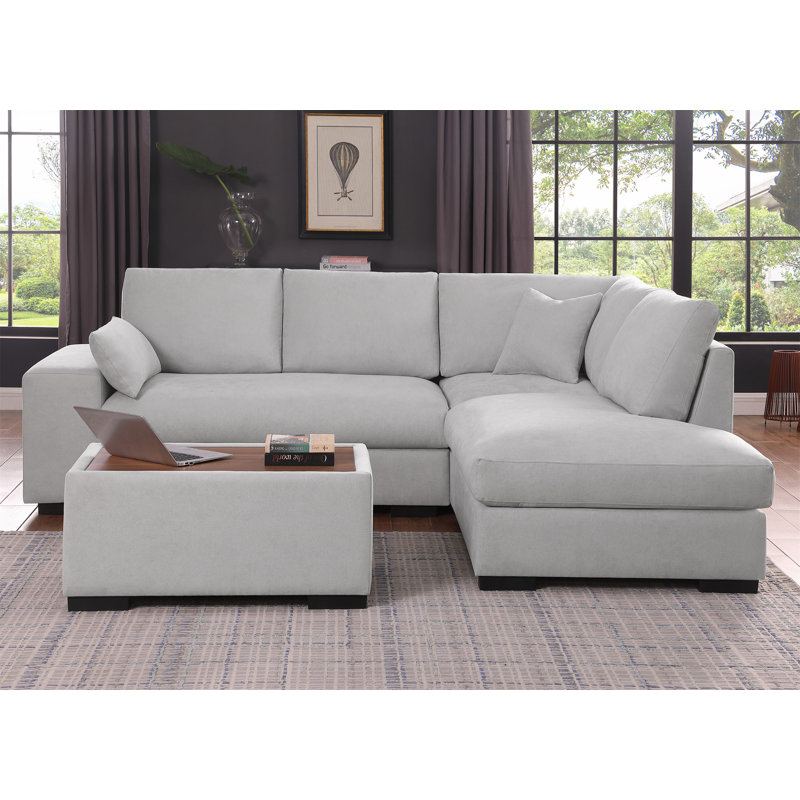 Canapé modulaire en tissu tissé gris clair Joshua, Light Grey Fabric