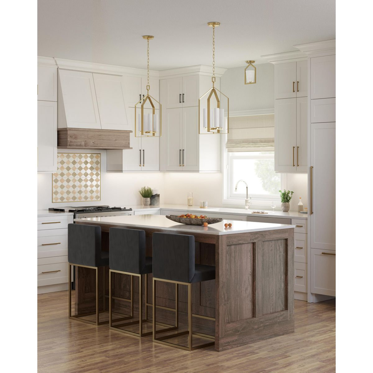 Single Light Glass Semi Flush Mount, Brushed Gold