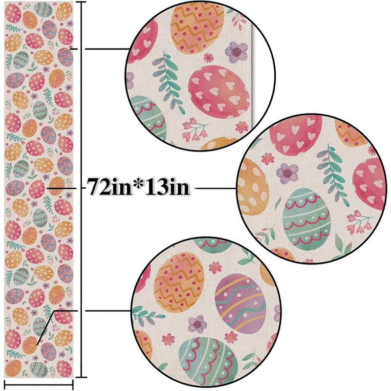 Table Runner - Multicolor, Happy Easter Eggs, Linen, Spring & Easter Table Décor