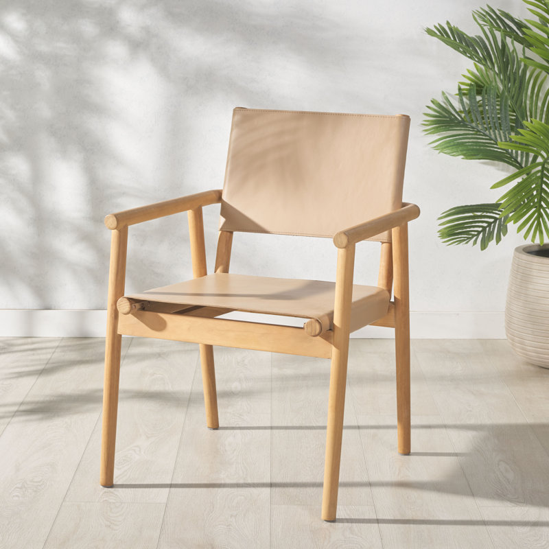 Hutson Leather Upholstered Dining Arm Chair, Tan