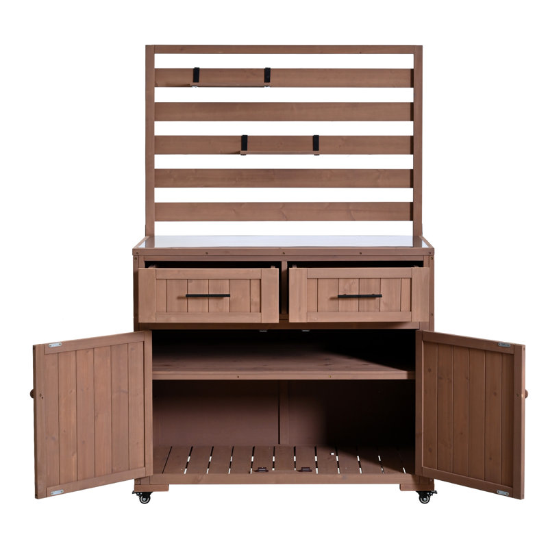 Chariot de cuisine en bois massif avec îlot de cuisine 64,9 po, Brun