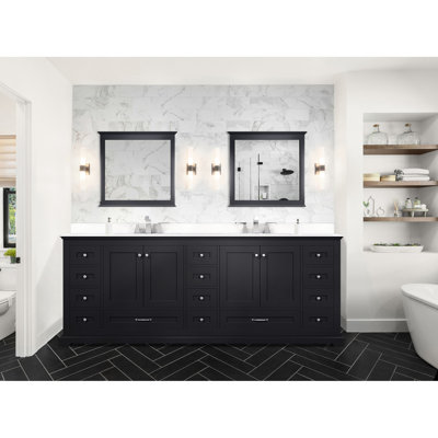 84 In. W X 22 D Bath Vanity In , White Quartz Top, Faucet, 34 Mirrors - Stain- Bathroom Unit Surface, Cabinet
