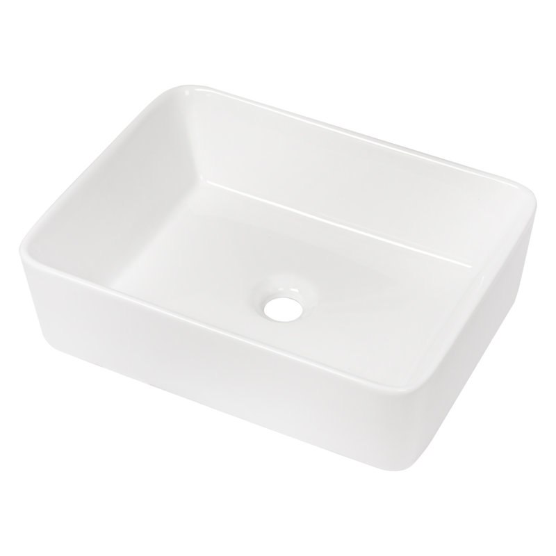 19"X15" White Ceramic Rectangular Vessel Bathroom Sink