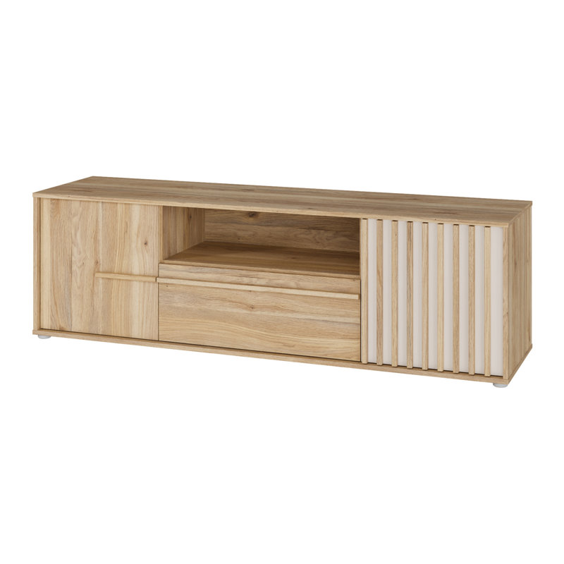 Unfinished TV Stand for TVs up to 65" with Fireplace Included, Beige