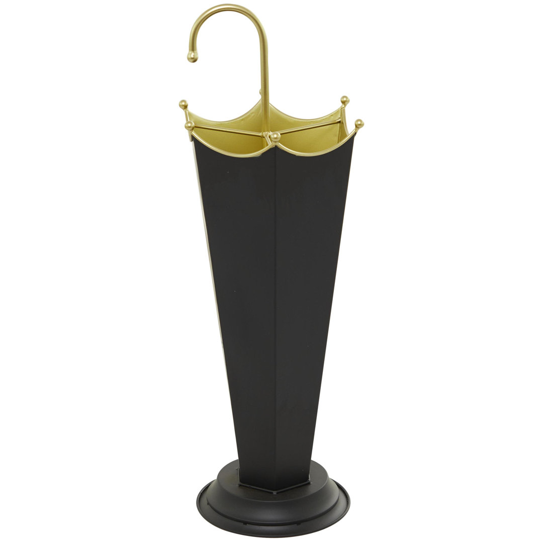 Black Metal Abstract Abstract Upside Down Kitschy Umbrella Stand with Gold Handle Novogratz