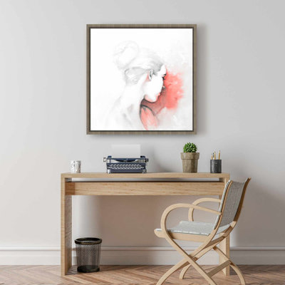 Pastel Woman Framed Canvas - Bedroom Coral Home Decor Art