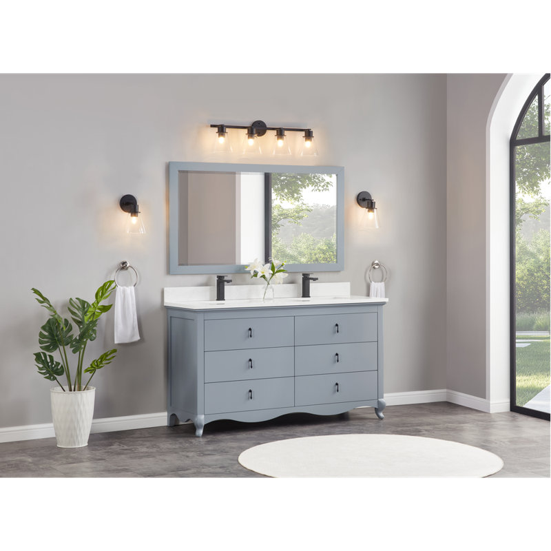 60" Solid Wood Sink Vanity  With 1' Artificial Stone Top, Cadet