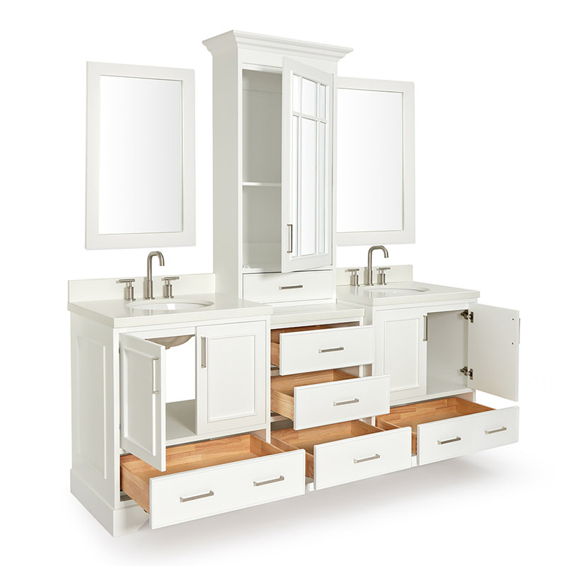 Ensemble de meuble-lavabo à double cuve 85 "avec miroir Abshire, Blanc