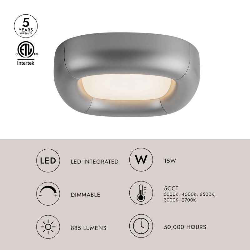 Folio 15-in Black dimmable LED Flush Mount, White