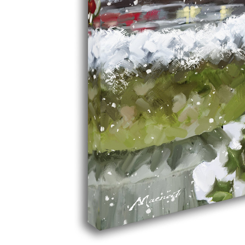 Robin On Birdbath Winter Scene Gallery-Wrapped Canvas Art