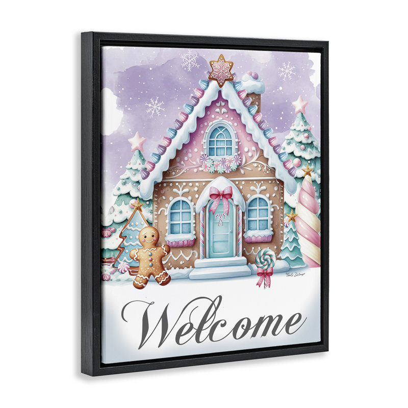 «Welcome Gingerbread House», art mural encadré par Nicole DeCamp, Cadre flottant noir de jais, H 31 po x l 25 po