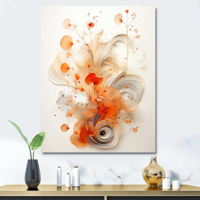 Orange symétrique en spirale IV - art mural géométrique, Toile tendue, H 44 po x l 34 po x P 1,5 po