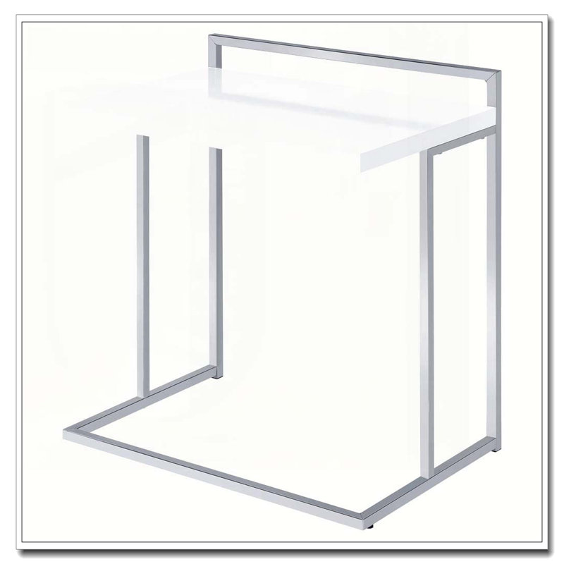 White High Gloss Rectangular Top Snack Table with Metal Legs