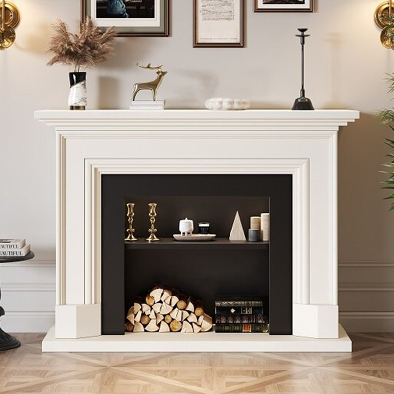 Beige Solid Wood Electric Fireplace