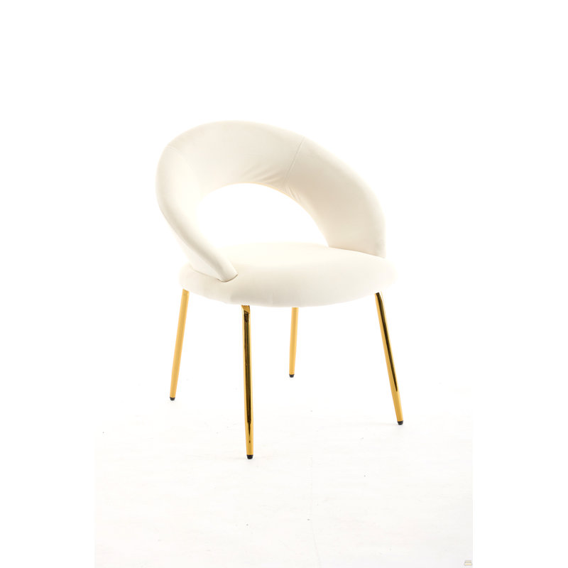 Ensemble de 1 chaises de salle à manger en tissu Teddy avec dossier incurvé et pieds en métal, Blanc