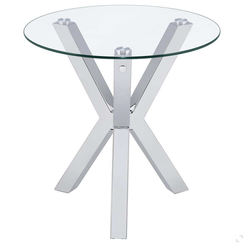 Table d'appoint chromée ronde en verre trempé, H 23,25 po x l 23,5 po x P 23,5 po