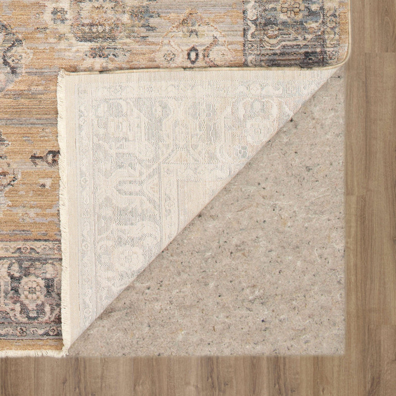 Echo Damask Beige and Gray Synthetic Rectangular Rug