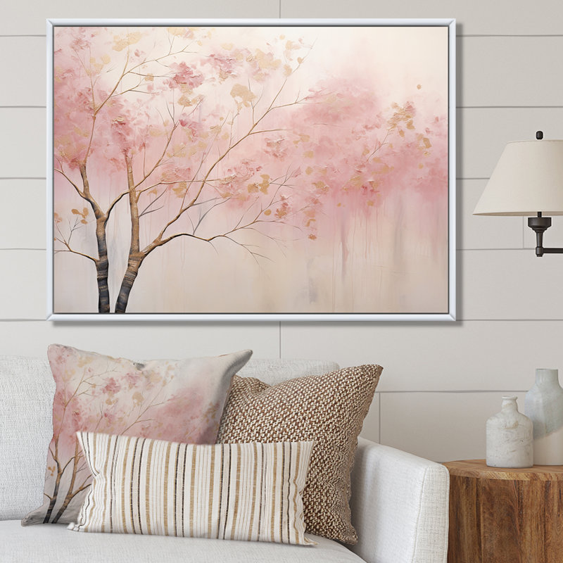 Art sur toile, "Minimalisme rose et or II", 30" H x 40" W, Cadre flottant blanc