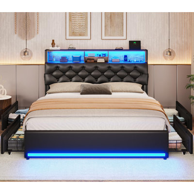 Lit plateforme tapissier avec rangement