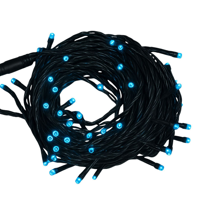  100 LED Blue String Lights with Connector – Green Wire, 22 Ft Plug-in Indoor Outdoor Waterproof Holiday Lighting