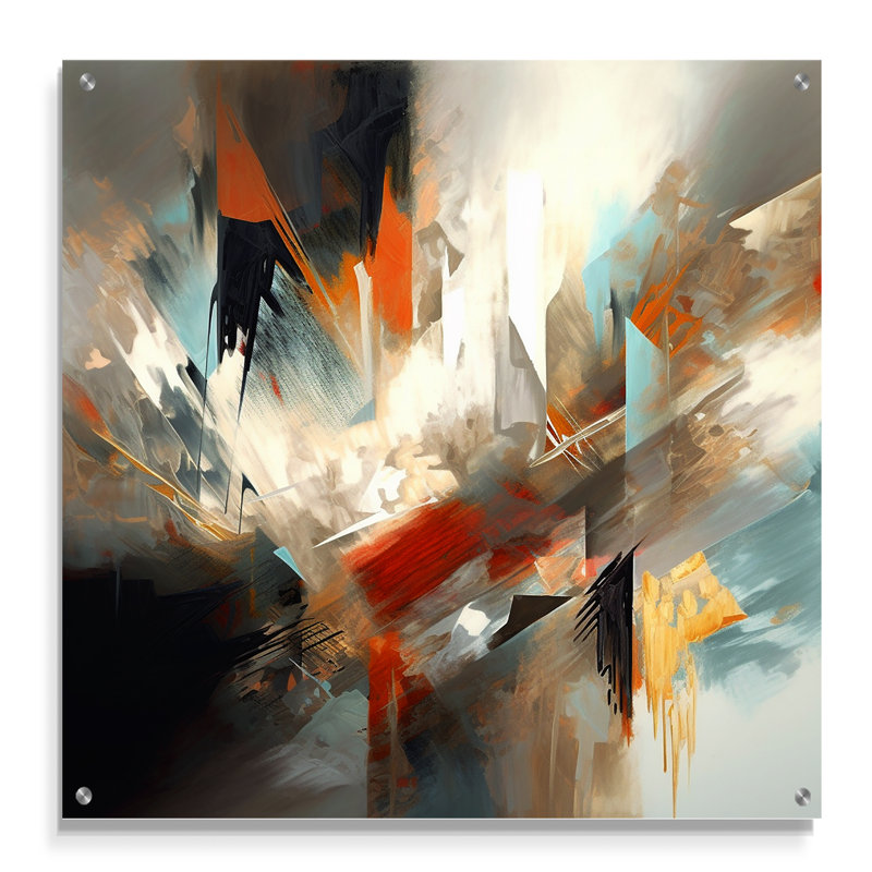 «Orange Abstract Mixed Colors IV», art mural abstrait en minimalisme, H 36 po x l 36 po