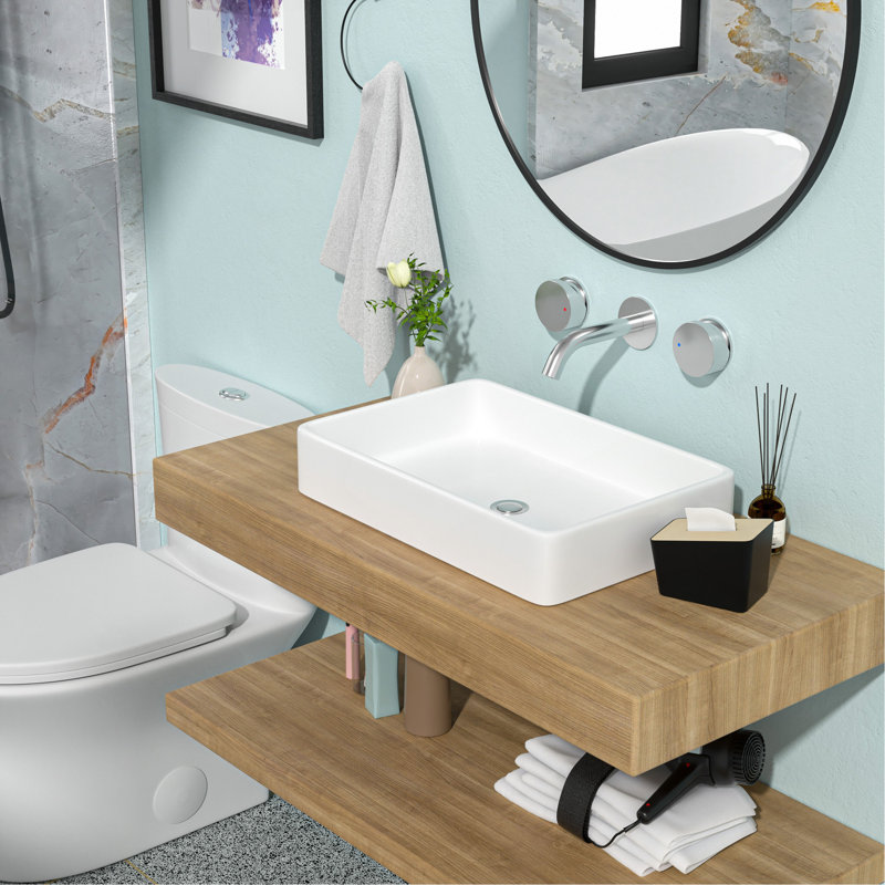 24"x16" White Ceramic Rectangular Bathroom Sink