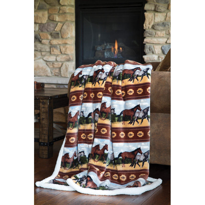 Horses Plush Sherpa Throw 54x68